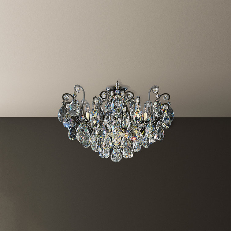 French Gold Swarovski Crystal 8-Light Semi Flush Mount Chandelier