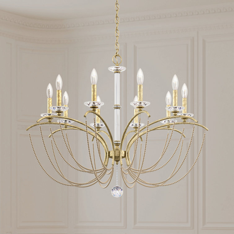 Priscilla Antique Silver 10-Light Traditional Chandelier with Bronze Pearl Crystals