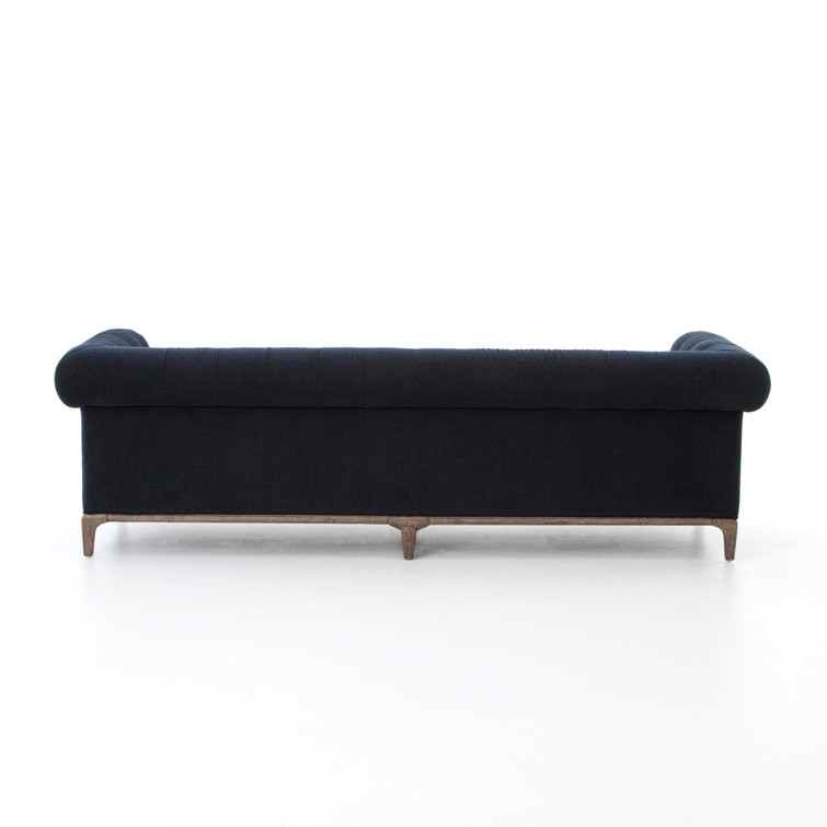 Navy Blue Velvet Chesterfield Sofa with Rolled Arms