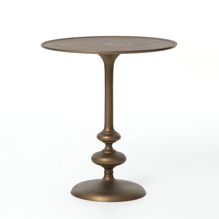 Contemporary Marlow Round Stone & Metal Side Table in Gold