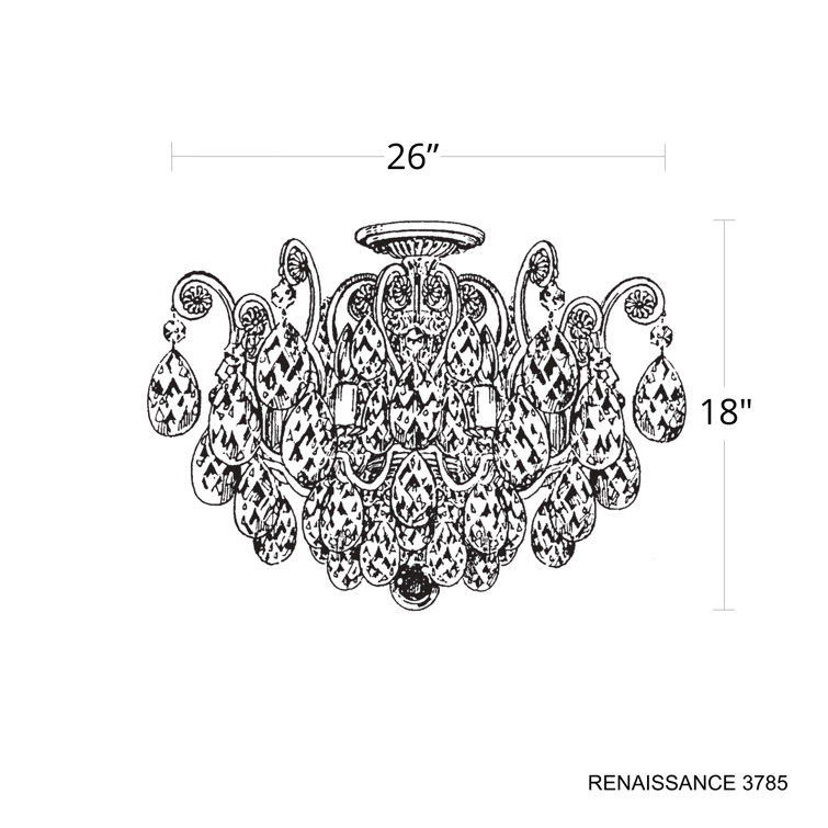 French Gold Swarovski Crystal 8-Light Semi Flush Mount Chandelier