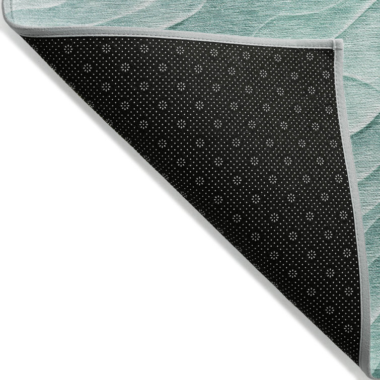 Aqua Blue Rectangular Washable Synthetic Rug 46" x 30"