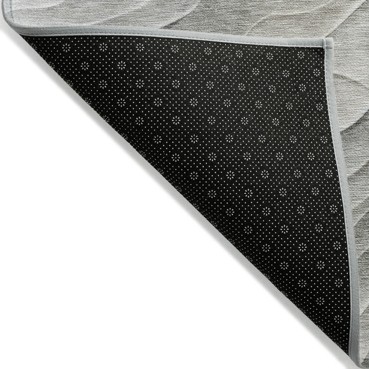 Taupe Wave Pattern Machine Washable Indoor/Outdoor Rug