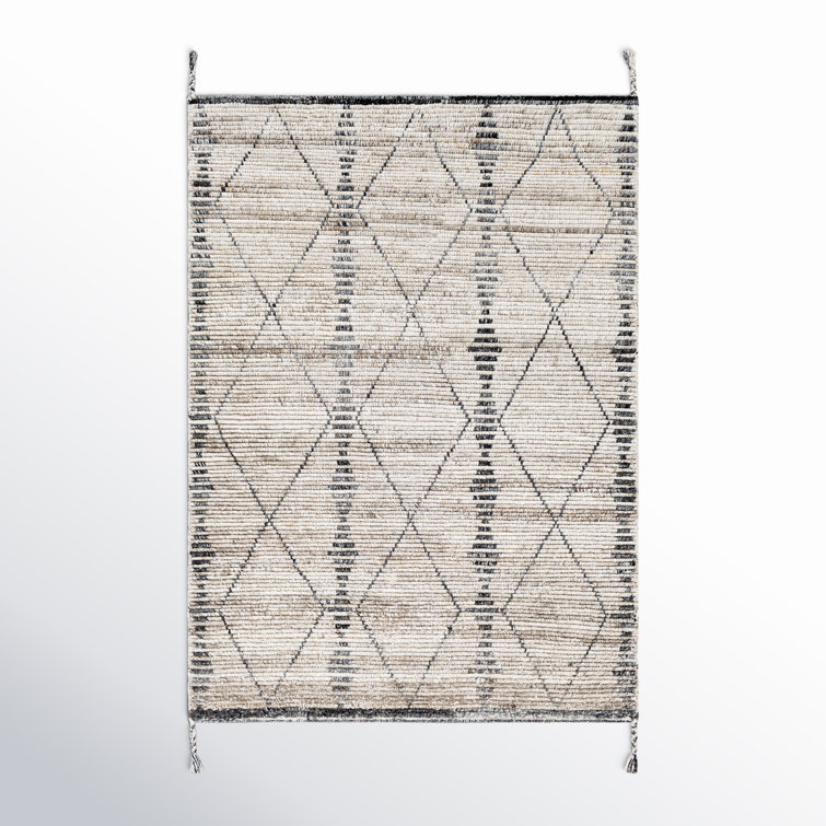 Modern Geometric Hand-Knotted 5' x 7' Gray Synthetic Area Rug