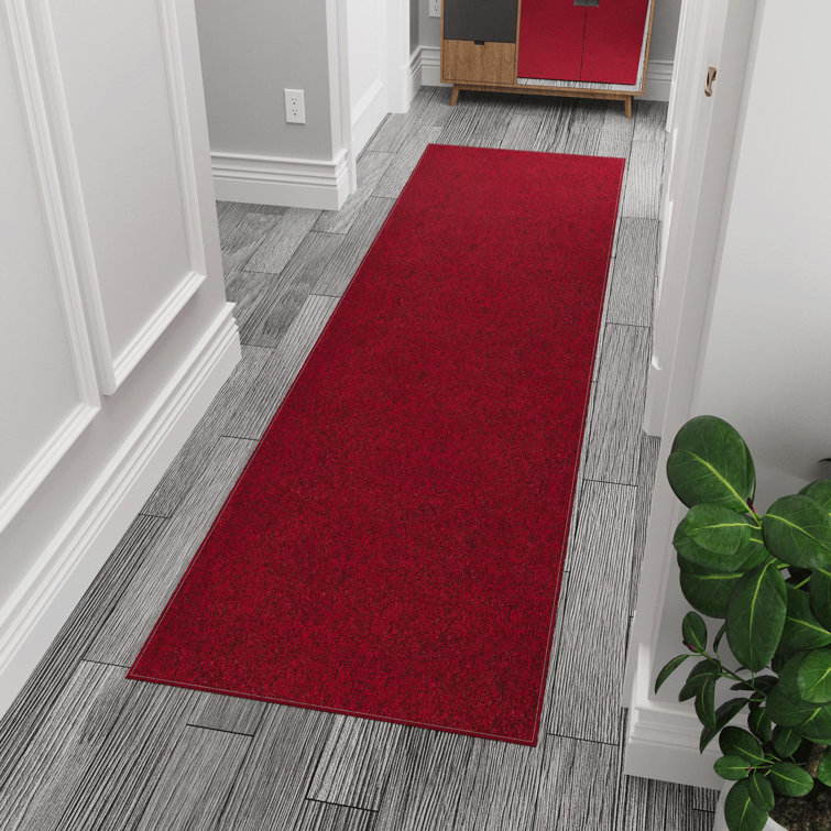 Oscar Red Synthetic Non-Slip Hallway Runner Rug 20" x 59"
