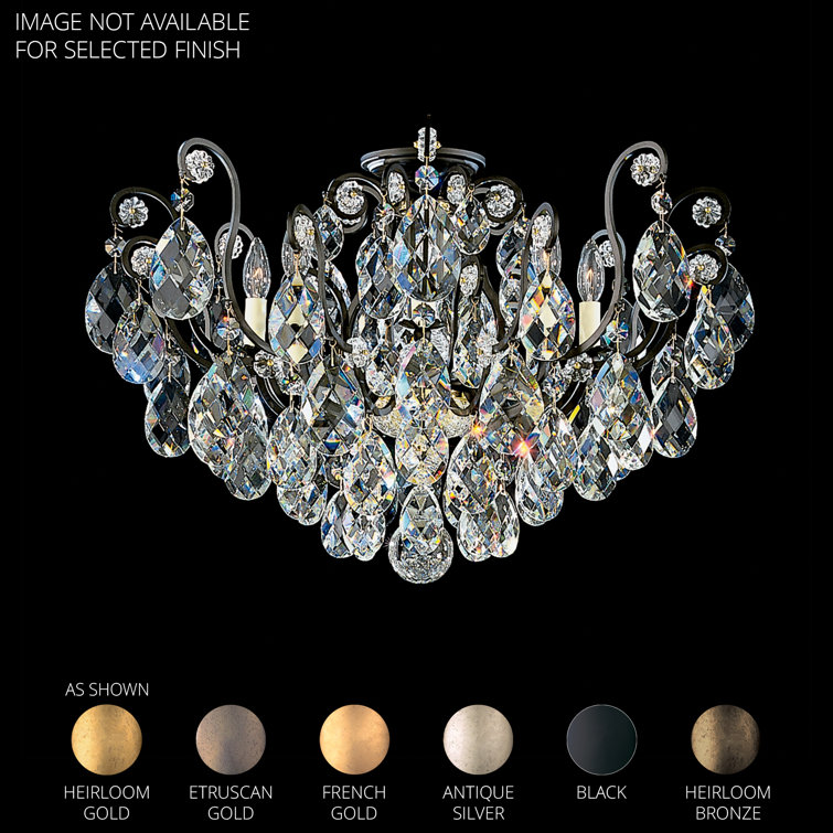 French Gold Swarovski Crystal 8-Light Semi Flush Mount Chandelier