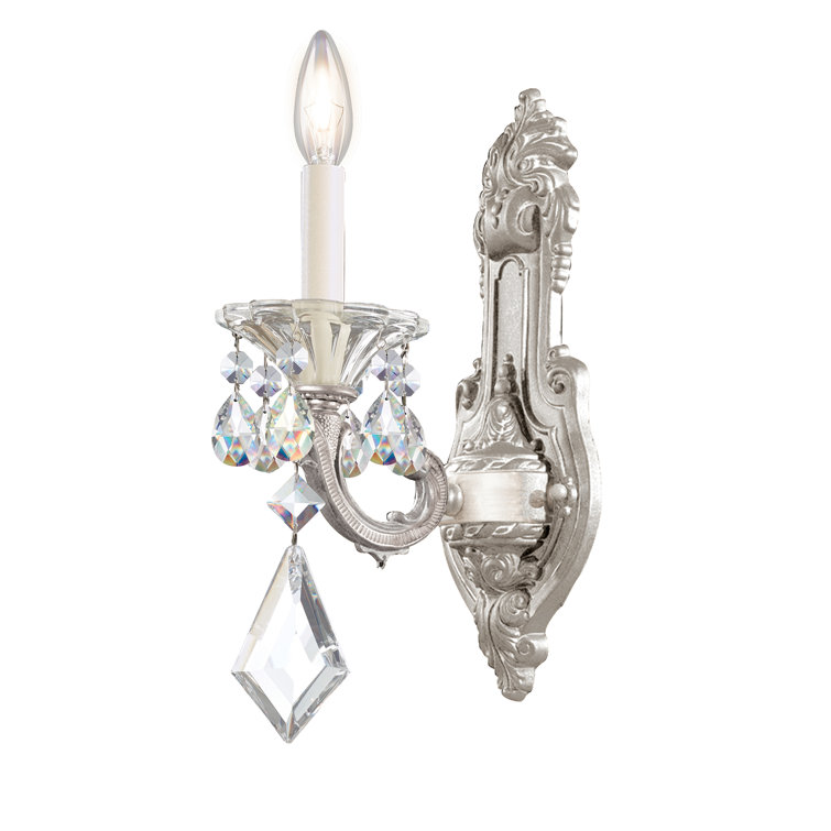 La Scala Antique Silver 5"x16" Direct Wired Wall Sconce with Clear Crystals