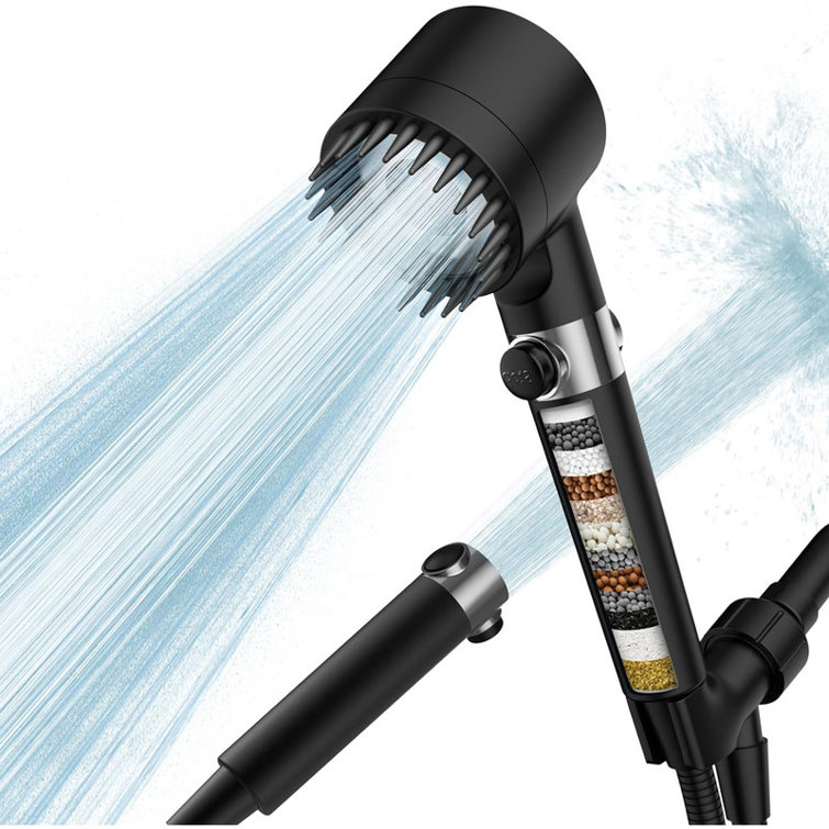 Black Handheld Filtered Shower Head with High Pressure and Multiple Spray Modes