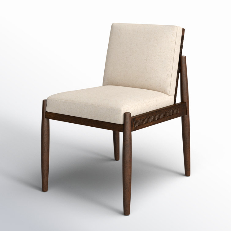 White Linen and Rattan Cane Side Chair