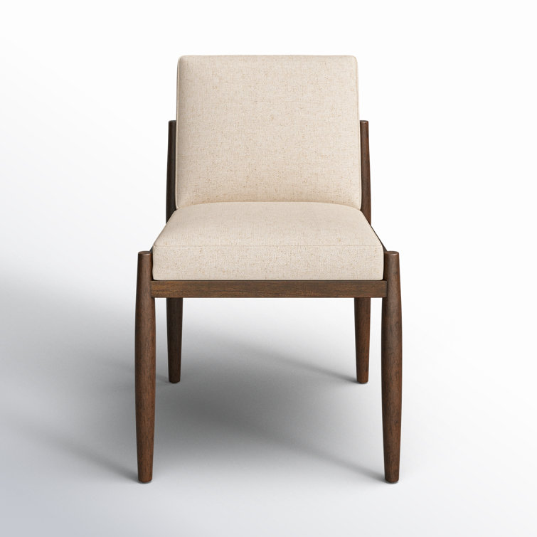 White Linen and Rattan Cane Side Chair