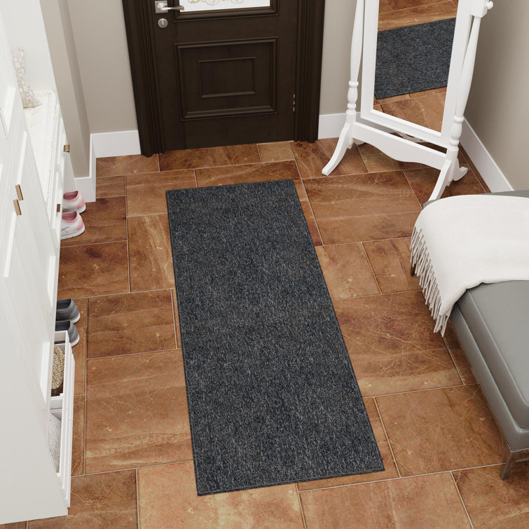 Oscar Black Ultra Thin Non-Slip Polyester Hallway Runner Rug