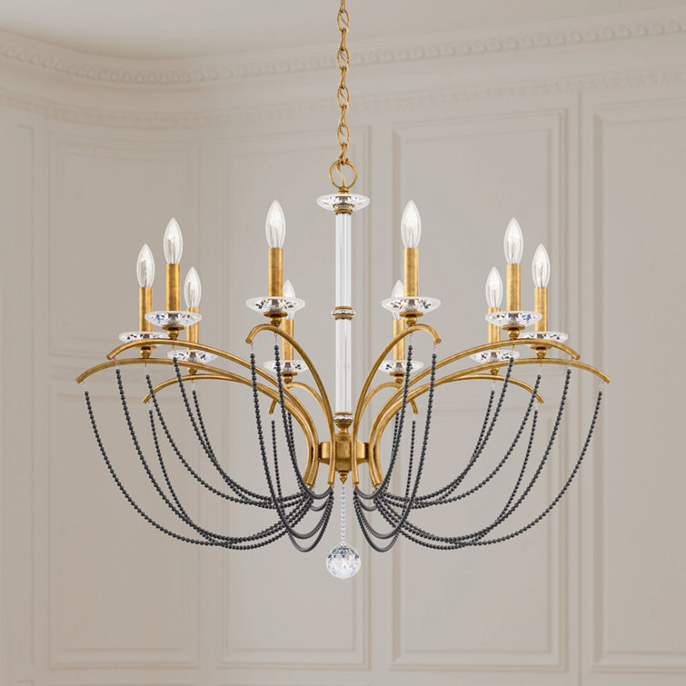 Heirloom Gold 10-Light Classic Chandelier with Dark Gray Pearl Crystals