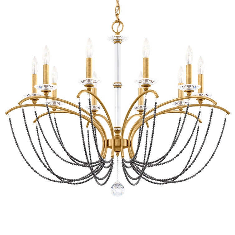 Heirloom Gold 10-Light Classic Chandelier with Dark Gray Pearl Crystals