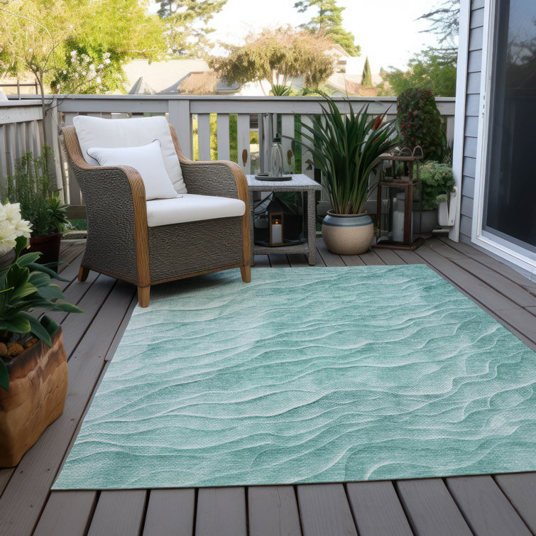 Aqua Blue Rectangular Washable Synthetic Rug 46" x 30"