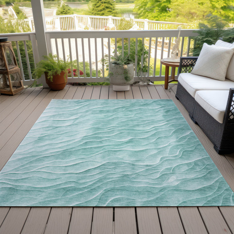 Aqua Blue Rectangular Washable Synthetic Rug 46" x 30"