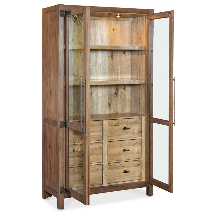 Rustic Lighted Pecky Hickory and White Oak Display Cabinet