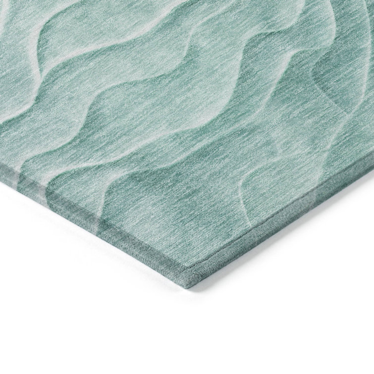 Aqua Blue Rectangular Washable Synthetic Rug 46" x 30"