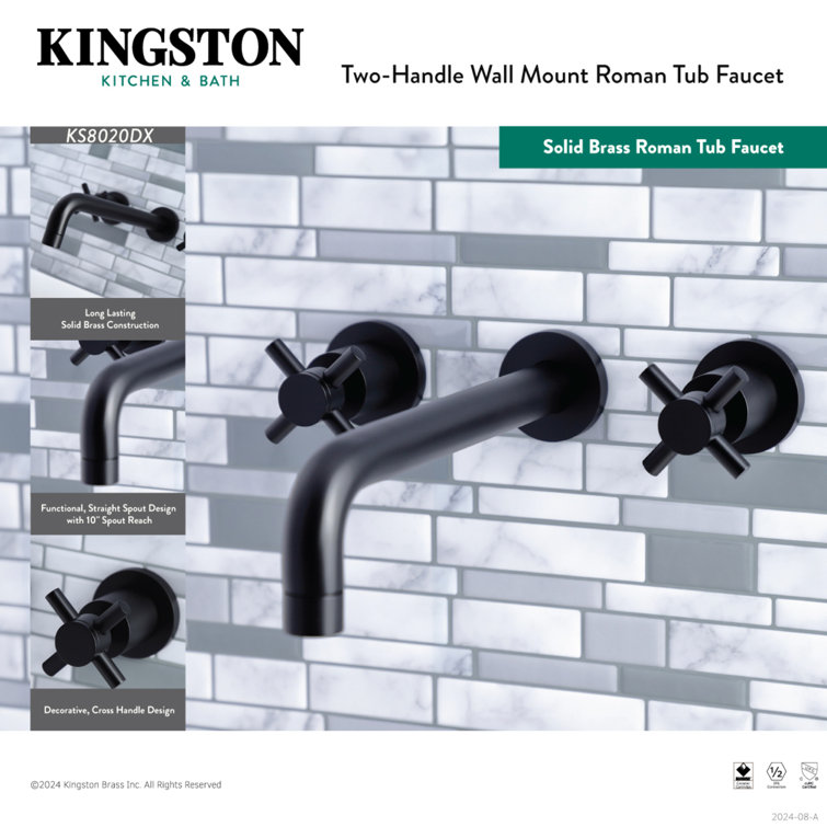 Brushed Brass Double Handle Wall Mount Tub Faucet