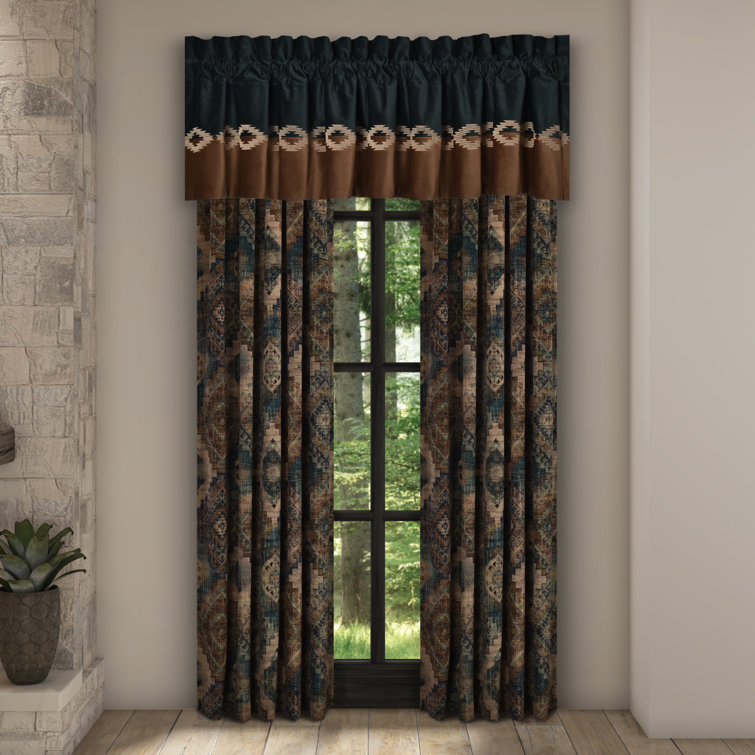 Forest Green and Beige Embroidered Velvet Rod Pocket Valance