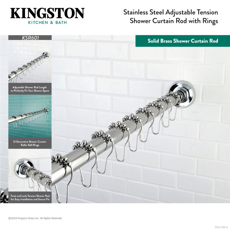 Matte Black Adjustable Stainless Steel Shower Curtain Rod with Rings, 60-72 Inches