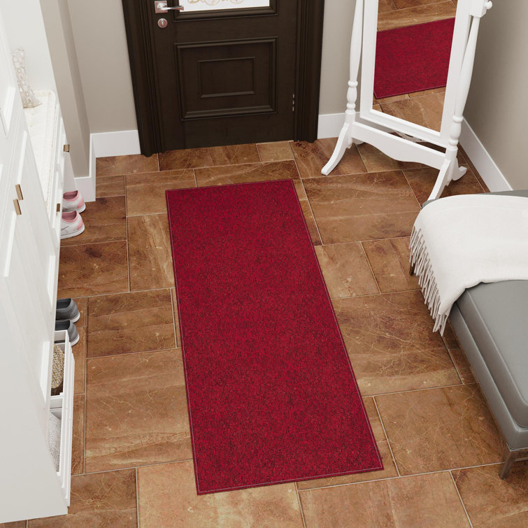 Oscar Red Synthetic Runner Rug with Non-Slip Rubber Backing