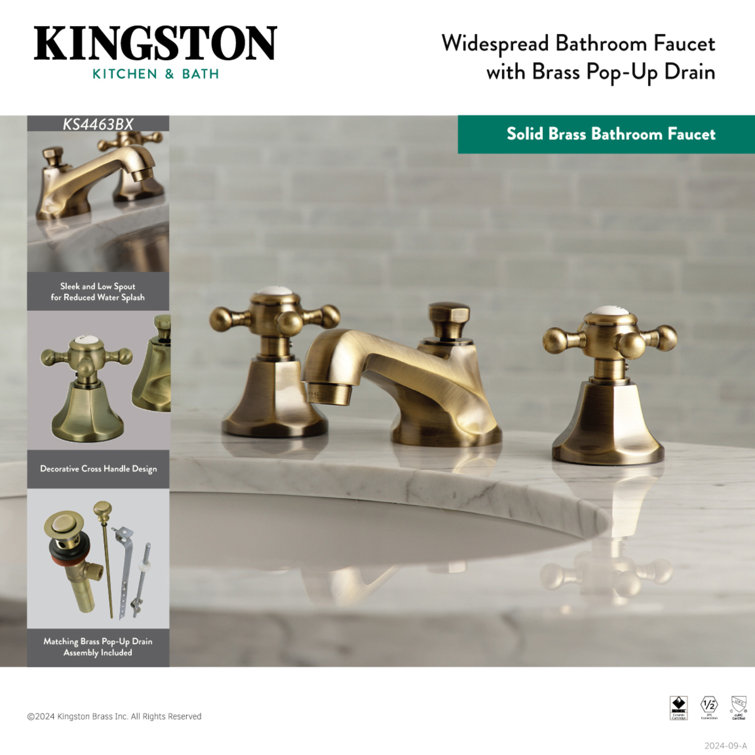 Polished Nickel Widespread Bathroom Faucet with Cross Handles