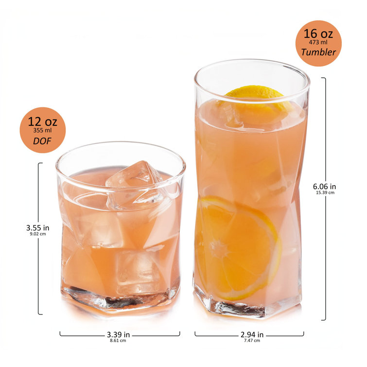 Libbey Rhombus Clear Glass 16-Piece Tumbler and Rocks Set