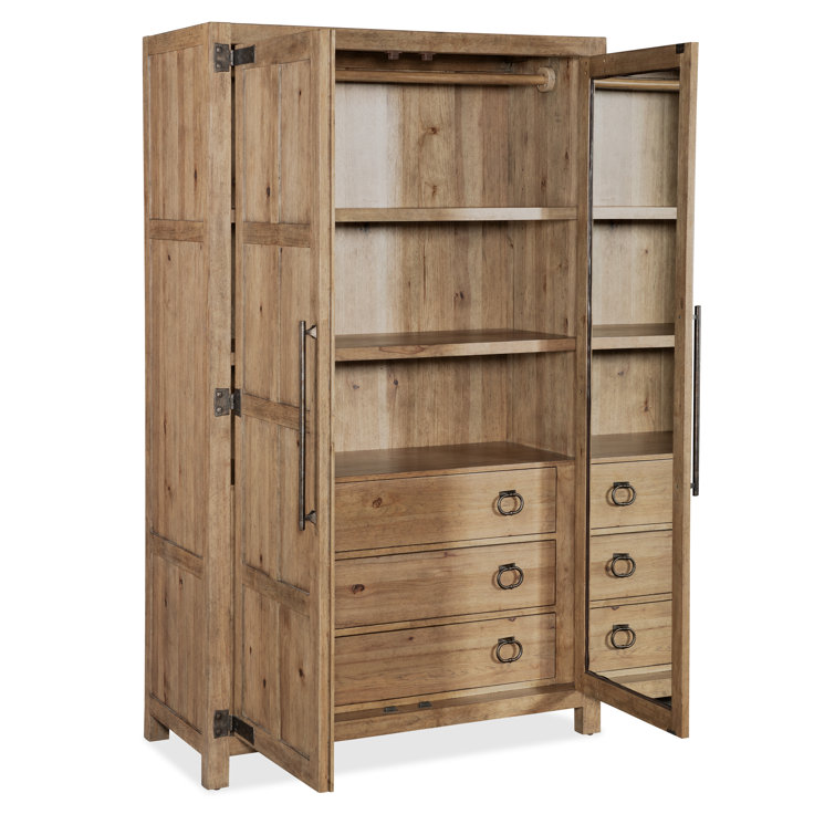 Rustic Black Oak Veneer Wardrobe with Mirror