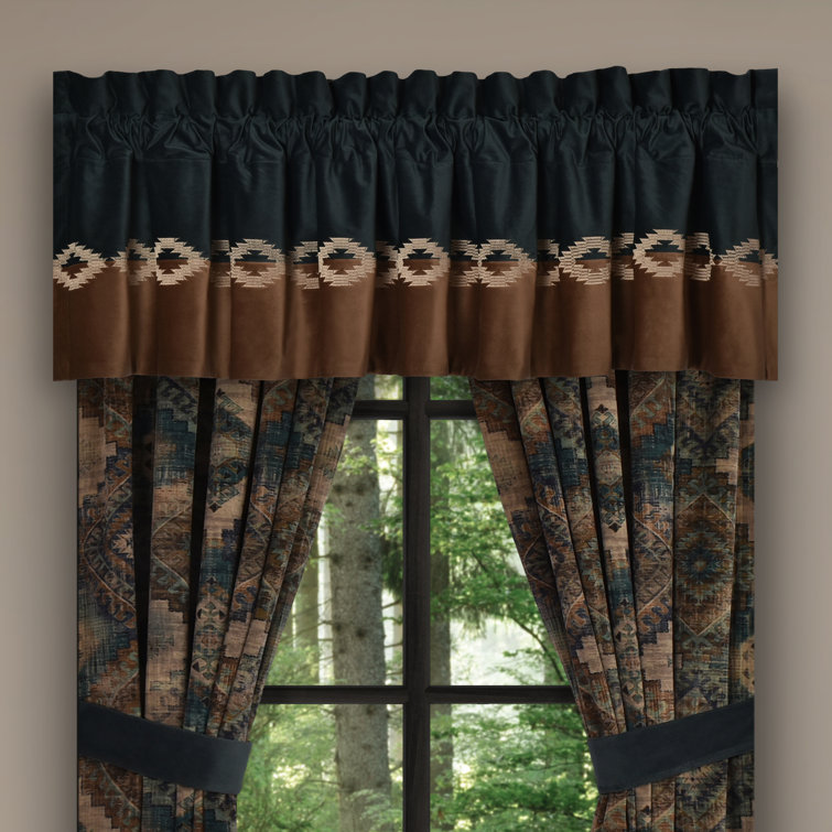 Forest Green and Beige Embroidered Velvet Rod Pocket Valance