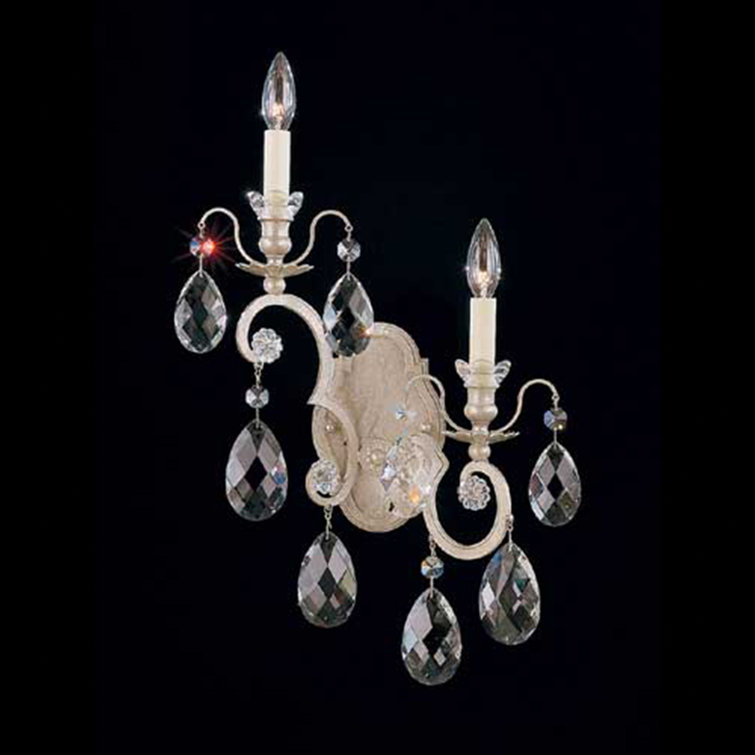 Elegant Renaissance 22.5" Antique Silver Crystal Wall Sconce