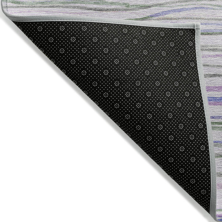 Lavender and Green Striped Synthetic Washable Rug, 2'6" x 3'10"