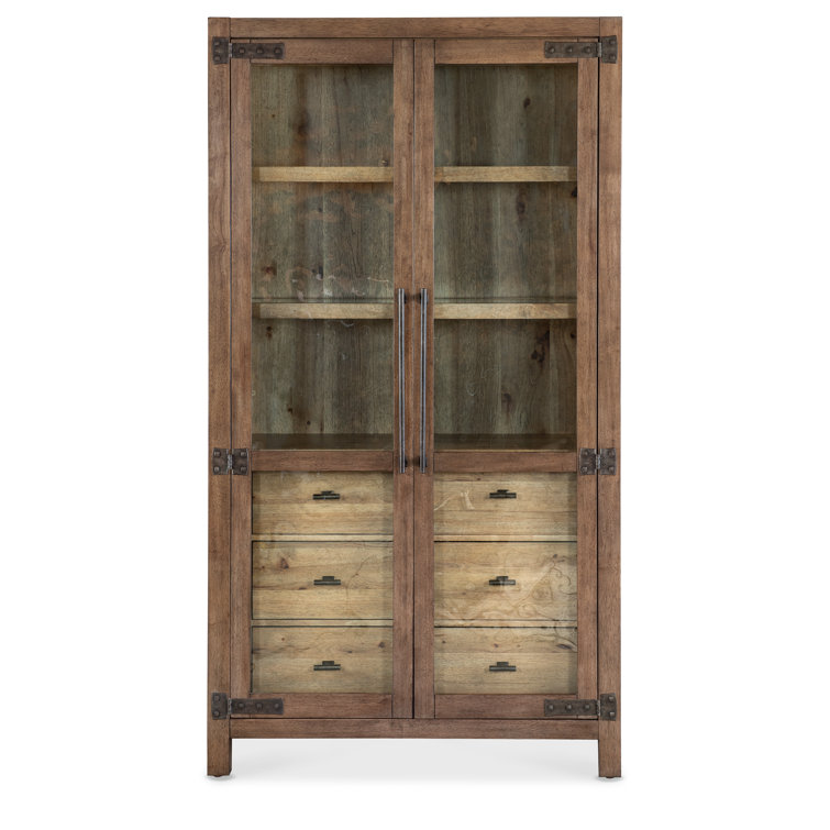 Rustic Lighted Pecky Hickory and White Oak Display Cabinet