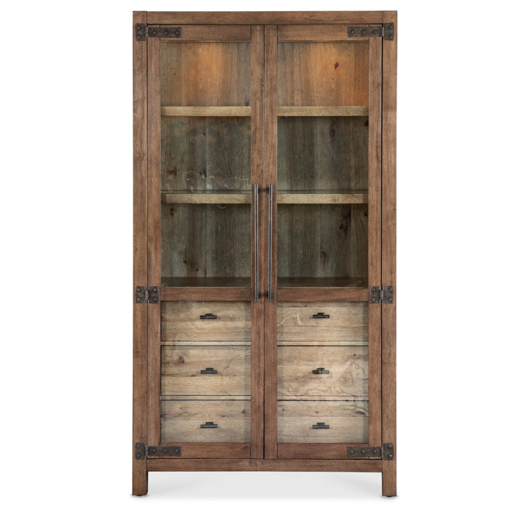 Rustic Lighted Pecky Hickory and White Oak Display Cabinet