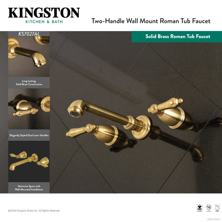 Brushed Brass Dual Handle Wall Mount Roman Tub Faucet