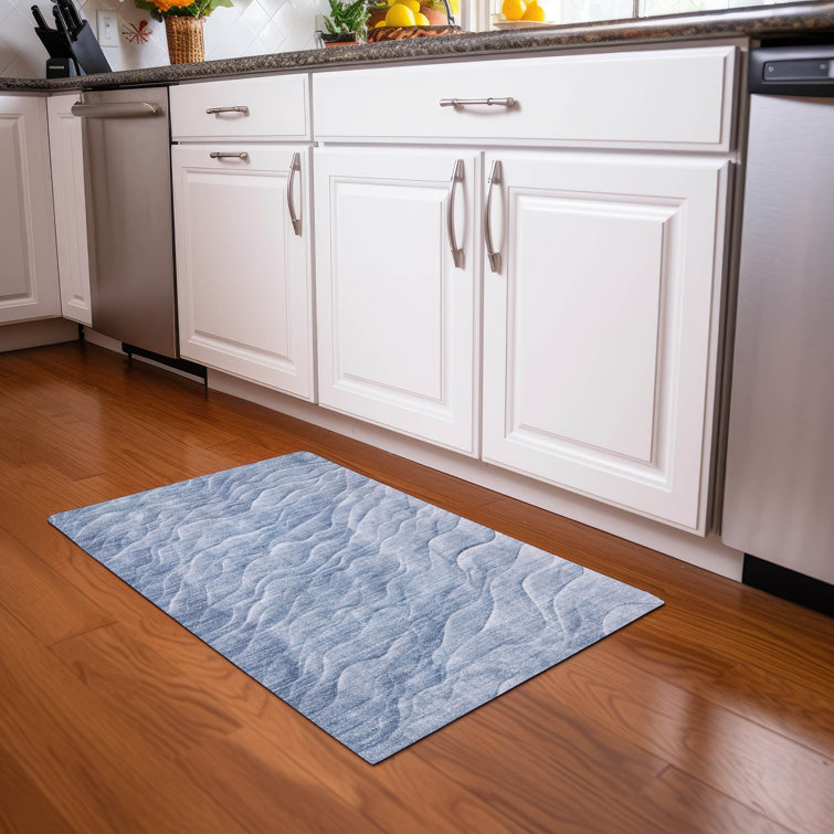 Blue Wave Pattern Washable Synthetic Rectangular Rug