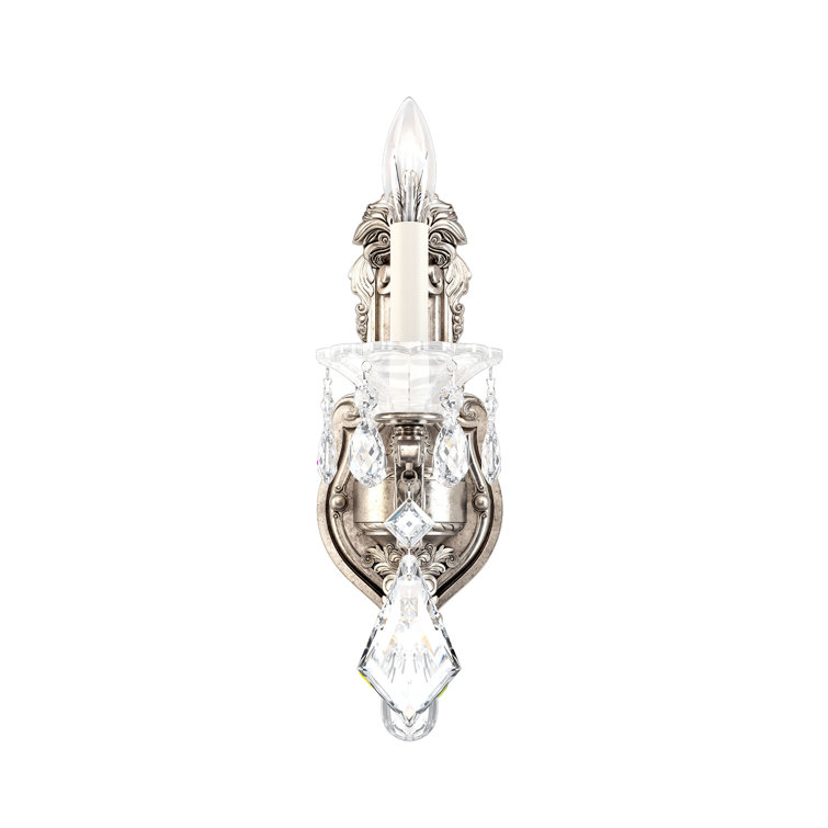 La Scala Antique Silver 5"x16" Direct Wired Wall Sconce with Clear Crystals
