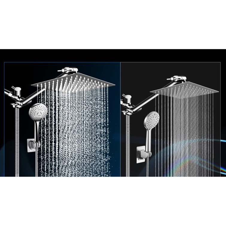 Shower Head Combo,10 Inch High Pressure Rain Shower Head with 11 Inch Adjustable Extension Arm and 5 Settings Handheld ,Powerful Shower Spray Against Low Pressure Water with Long Hose
