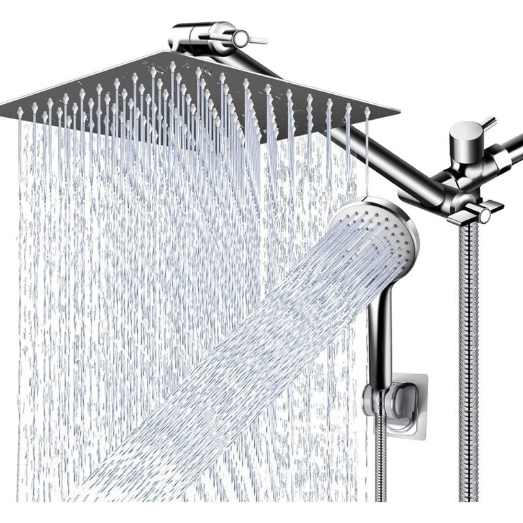 Shower Head Combo,10 Inch High Pressure Rain Shower Head with 11 Inch Adjustable Extension Arm and 5 Settings Handheld ,Powerful Shower Spray Against Low Pressure Water with Long Hose