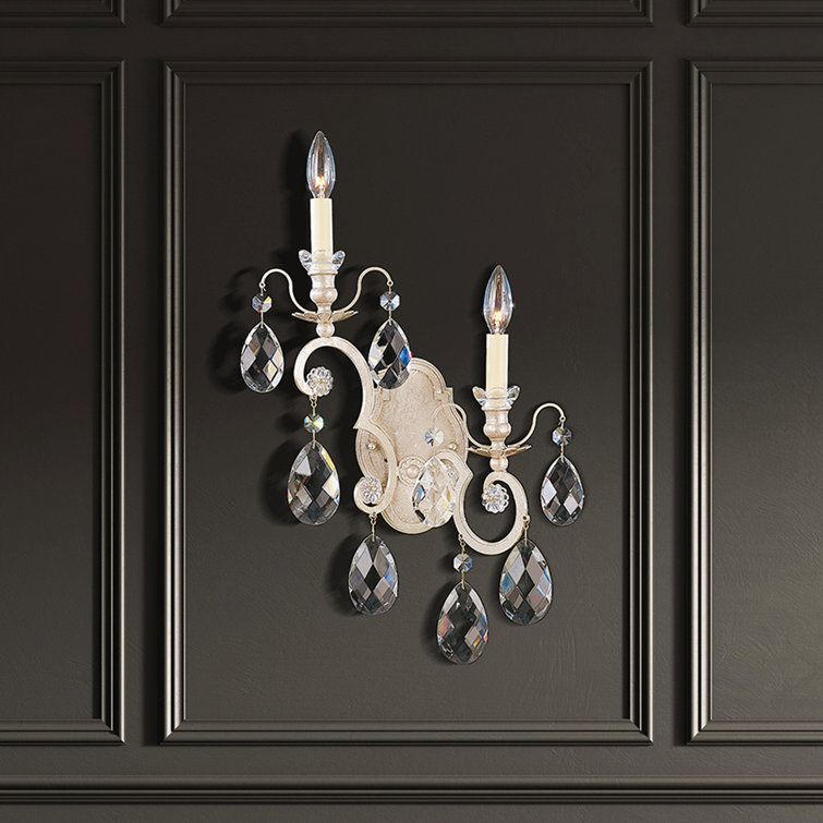 Elegant Renaissance 22.5" Antique Silver Crystal Wall Sconce