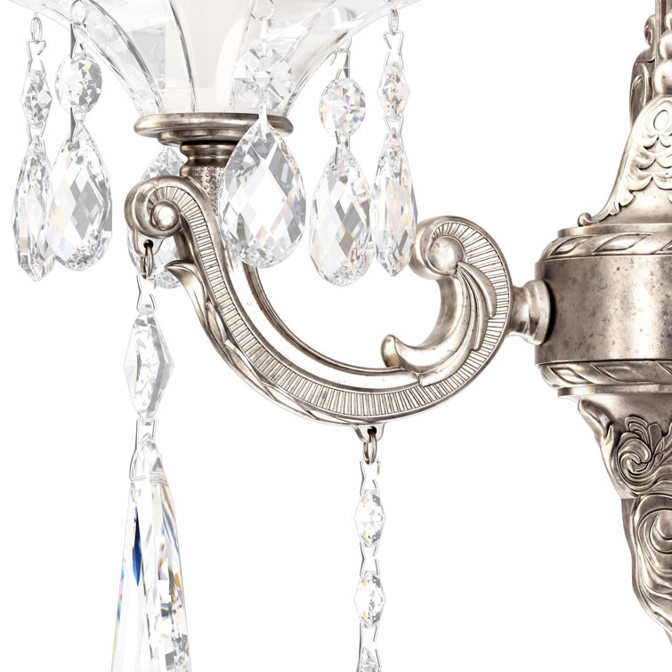 La Scala Antique Silver 5"x16" Direct Wired Wall Sconce with Clear Crystals
