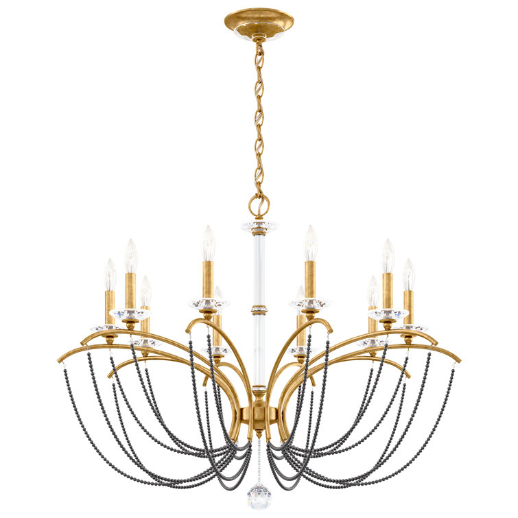 Heirloom Gold 10-Light Classic Chandelier with Dark Gray Pearl Crystals