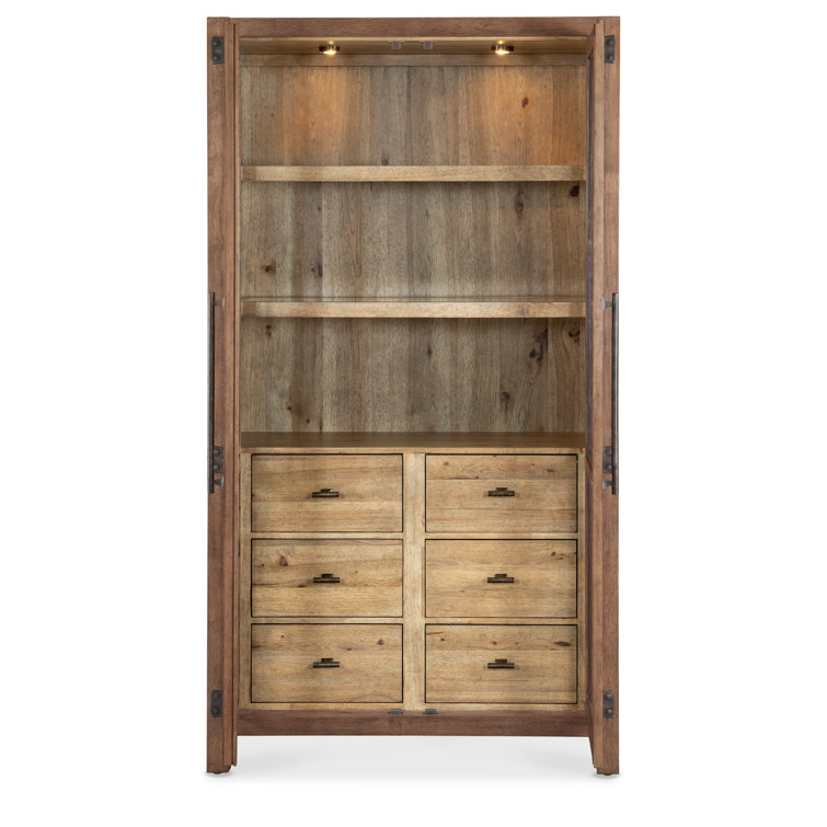 Rustic Lighted Pecky Hickory and White Oak Display Cabinet