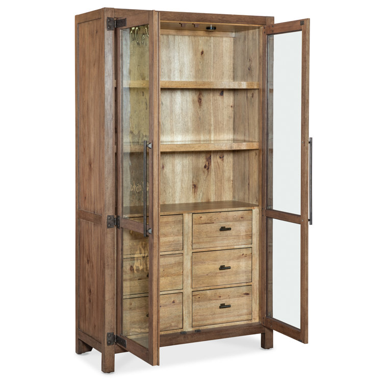 Rustic Lighted Pecky Hickory and White Oak Display Cabinet