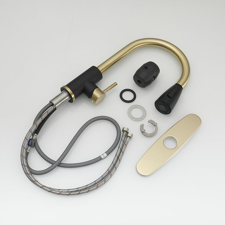 Black and Gold Stainless Steel Pull Down Kitchen Faucet with Sprayer