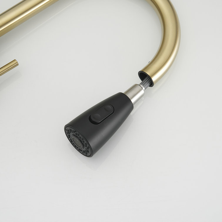 Black and Gold Stainless Steel Pull Down Kitchen Faucet with Sprayer