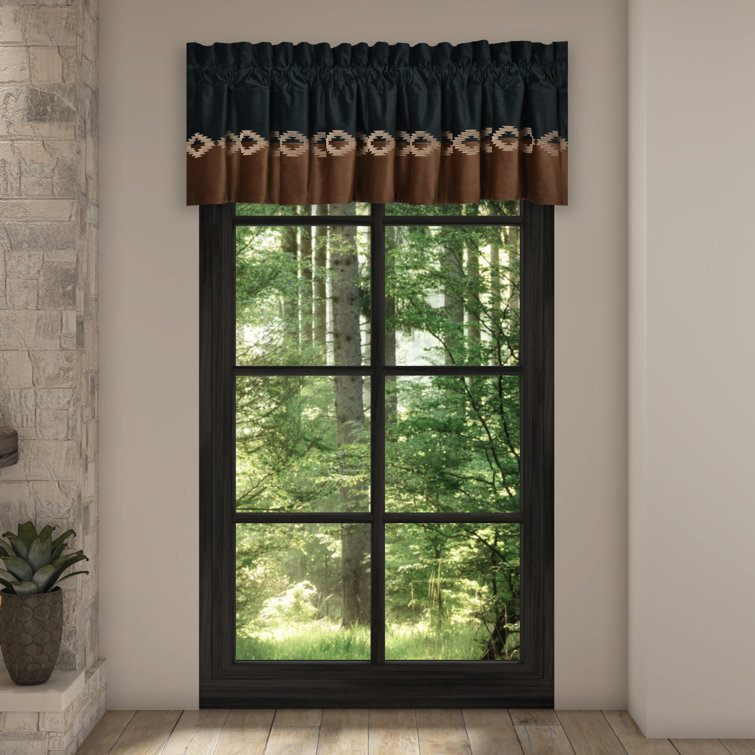 Forest Green and Beige Embroidered Velvet Rod Pocket Valance