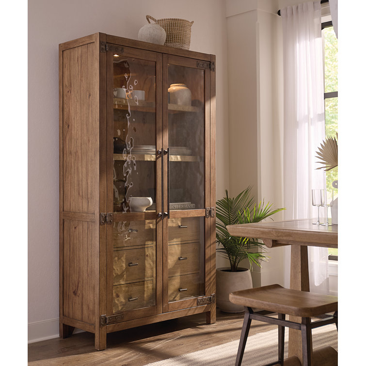 Rustic Lighted Pecky Hickory and White Oak Display Cabinet