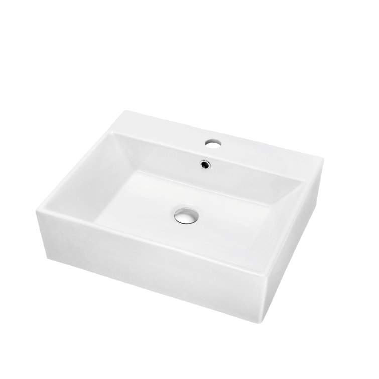 White Ceramic Rectangular Above-Counter Bathroom Sink with Overflow