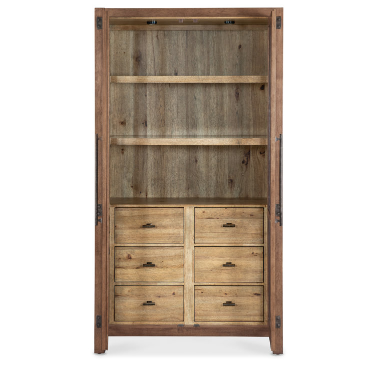 Rustic Lighted Pecky Hickory and White Oak Display Cabinet