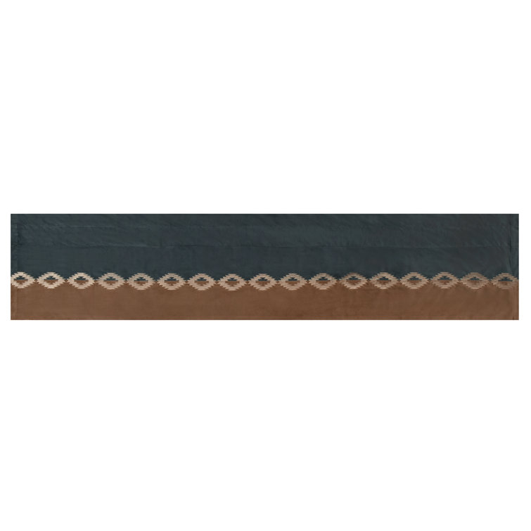Forest Green and Beige Embroidered Velvet Rod Pocket Valance